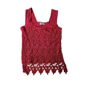 VTG Vejaiz Y2K Cami Lace Overlay Sz Large Ribbed Floral Crochet Lace Tank